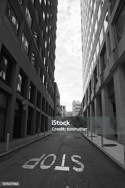 Narrow City Street In Black And White Stock Photo - Download Image Now - Black And White, City, City Street