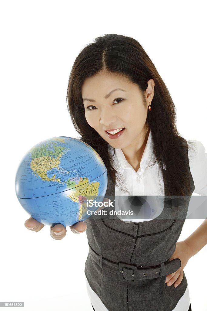 Japanese Woman Beautiful Asian businesswoman with the world in the palm of her hand Adult Stock Photo