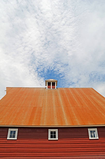 금속 지붕 빨간색 우리 - metal tin cloud vertical 뉴스 사진 이미지