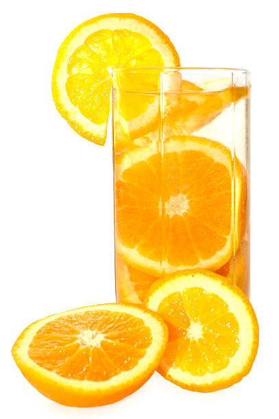 Juicy oranges in glass. stock photo