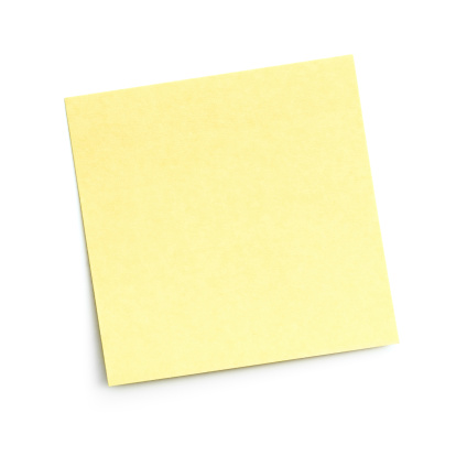 blank yellow adhesive note on white background with shadow