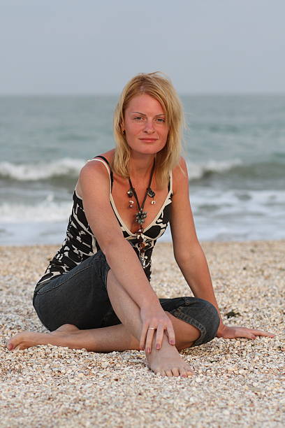 woman near sea stock photo