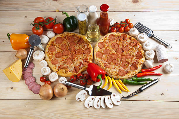 Pizza with salami stock photo