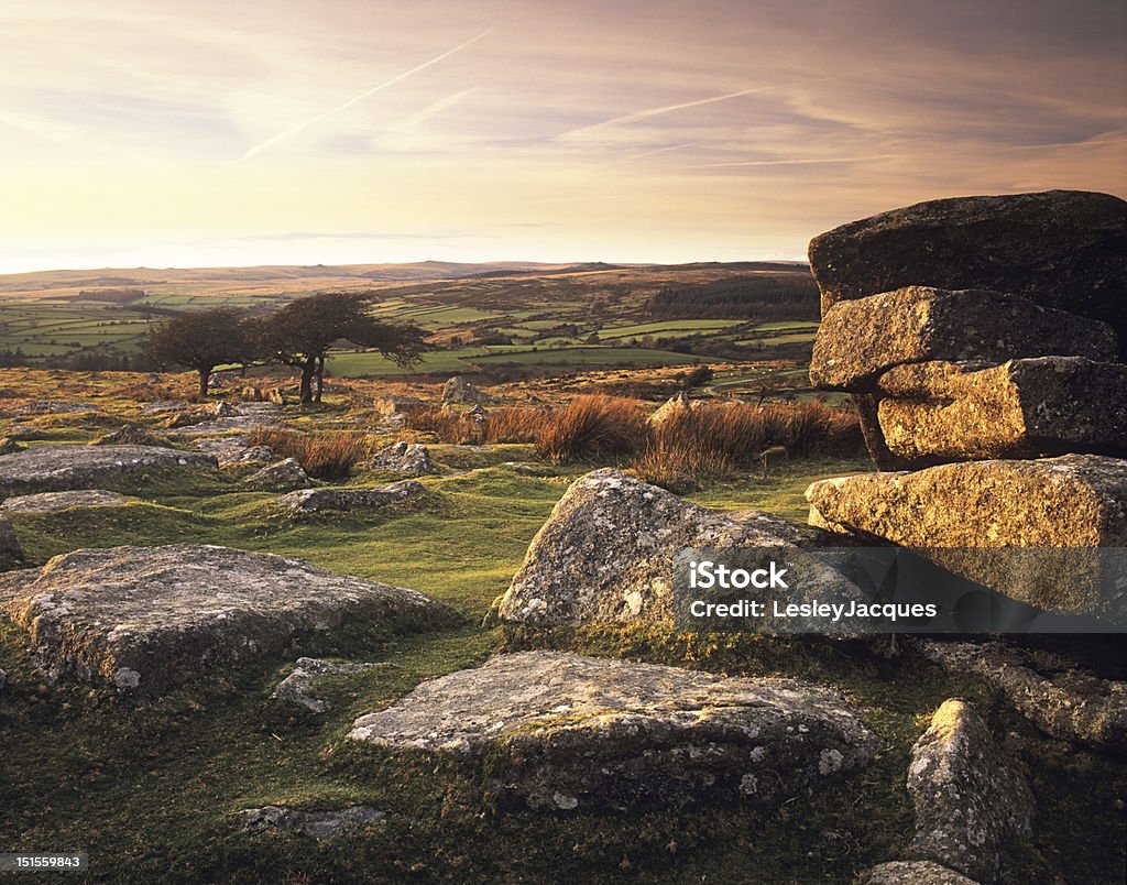 Combestone tor alla luce del tramonto - Foto stock royalty-free di Dartmoor