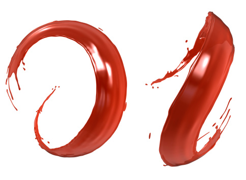Red paint splashes isolated on white background. 3D image.