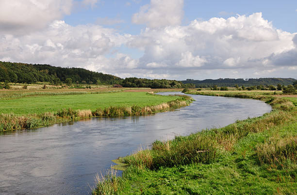 River running through a valley A river running through a valley in Denmark. It is called the Gudenå. green valley denmark stock pictures, royalty-free photos & images