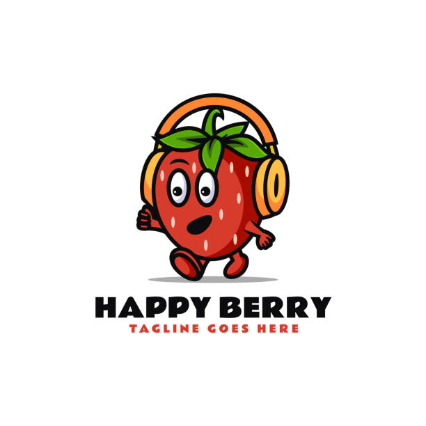 ilustracja wektorowa happy berry maskotka styl kreskówki. - strawberry plant audio stock illustrations