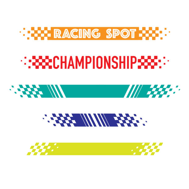 ilustraciones, imágenes clip art, dibujos animados e iconos de stock de conjunto de rayas de texto de banderas deportivas - checkered flag flag auto racing starting line