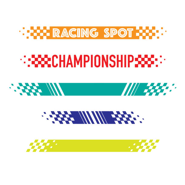 스포츠 깃발 텍스트 줄무늬 세트 - motorized sport motor racing track motorcycle racing auto racing stock illustrations