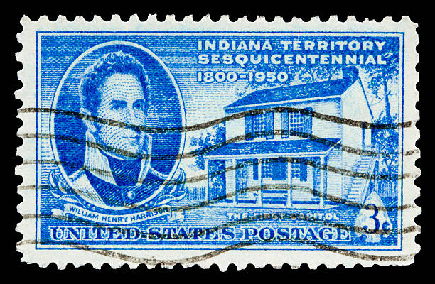 Indiana 1950 A 1950 issued 3 cent United States postage stamp showing  Indiana Territory Sesquicentennial. 150th anniversary stock pictures, royalty-free photos & images