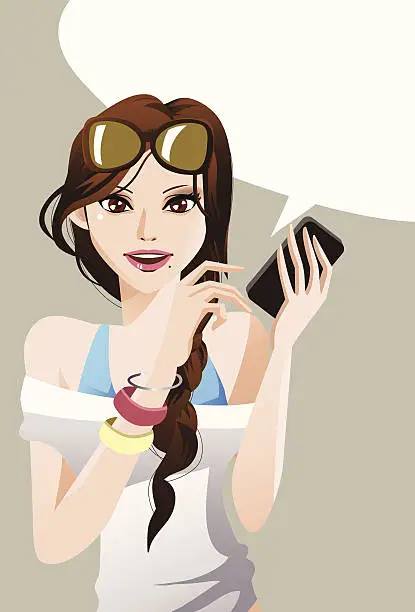 Vector illustration of Girl with Mobile Phone