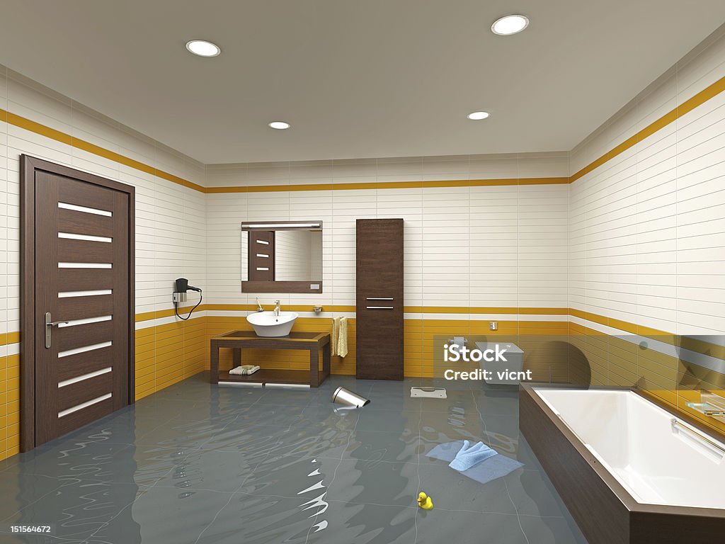 flooding bathroom flooding bathroom interior ( 3D rendering ) Water Stock Photo