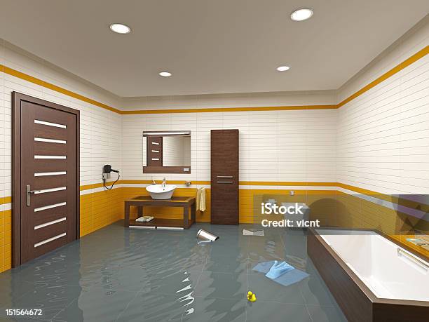 Flooding Bathroom Stock Photo - Download Image Now - Water, Restoring, Damaged