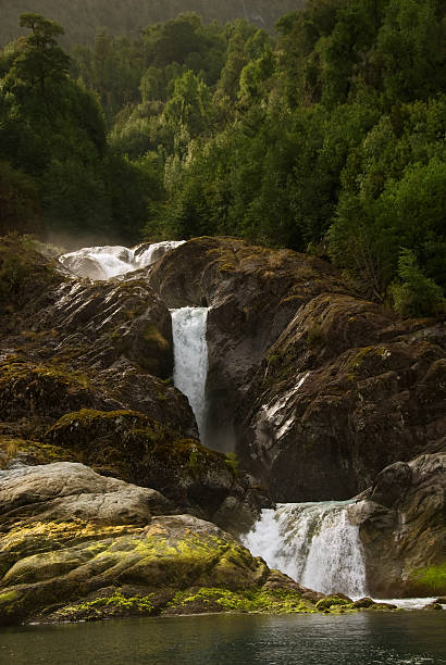 waterfall in Chilean fjords stock photo