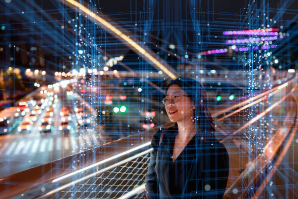 istock Composite image of people and smart city concept at night 1515657809