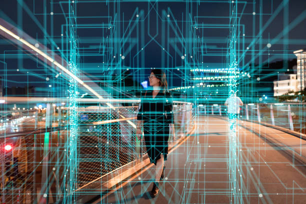 istock Composite image of people and smart city concept at night 1515658332
