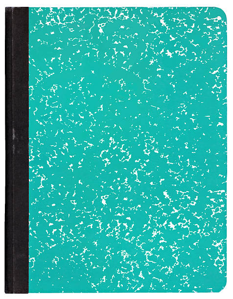 A turquoise patterned composition book Green composition notebook isolated on white. composition stock pictures, royalty-free photos & images