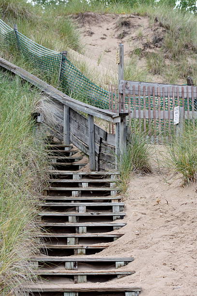 Beach Steps with erosion fencing stock photo