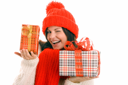 Young woman receiving gifts