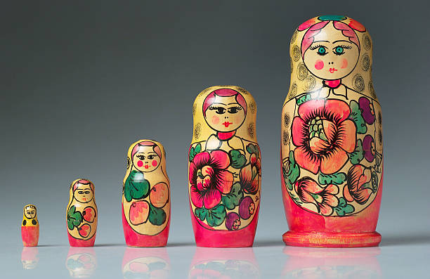 istock Five matryoshkas, form the smallest to the largest, grey background 151571570