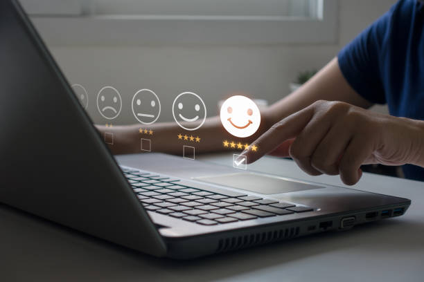 istock Customer services best excellent business rating experience. Satisfaction survey concept. user give rating to service experience on online application . 1515728037