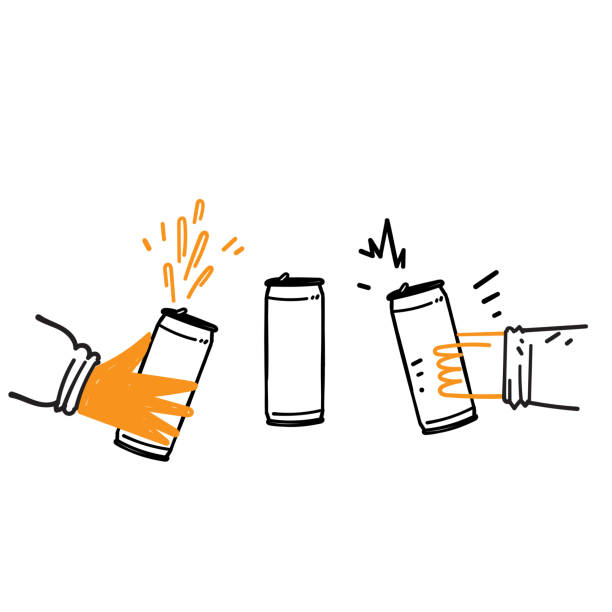 ilustrações, clipart, desenhos animados e ícones de mão desenhada doodle mão segurando a ilustração da bebida enlatada - cans toast