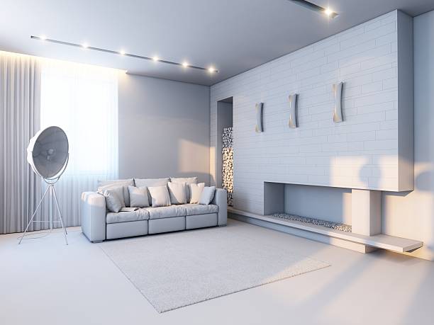 istock livingroom with fireplace in grey color 151575328