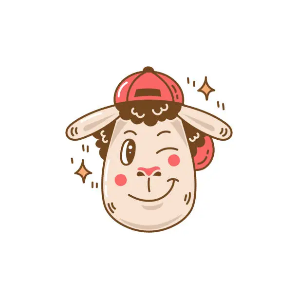 Vector illustration of Cartoon sheep in cap