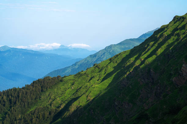 Beautiful Caucasus mountains on a sunny day. View from the Bzerpinsky cornice