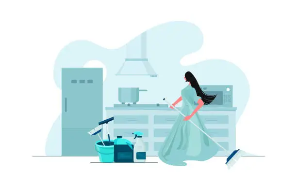 Vector illustration of Mom to clean kitchen concept