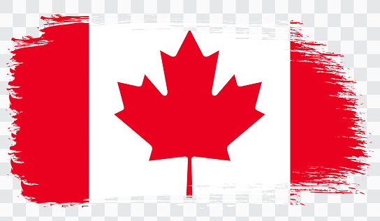 Grunge brush stroke with CANADA national flag. Watercolor painting flag,poster, banner of the national flag. Style watercolor drawing. Vector isolated on transparent background.