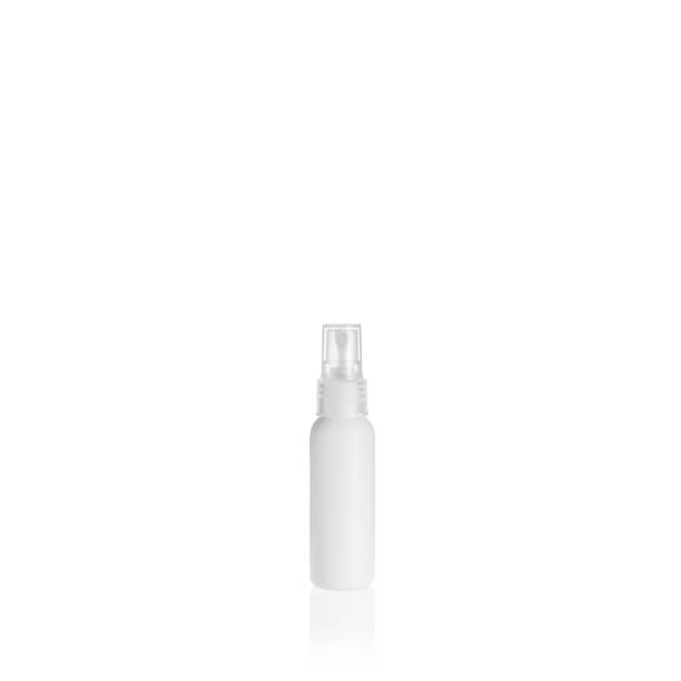 istock White cylindrical small PEHD bottle container with trasparent spray pump on white background. Packaging of antiseptic. Template of a bottle for cosmetics and medical products. 1515835511