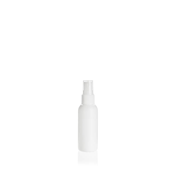 istock White cylindrical small PEHD bottle container with spray pump on white background. Packaging of antiseptic. Template of a bottle for cosmetics and medical products. 1515837142