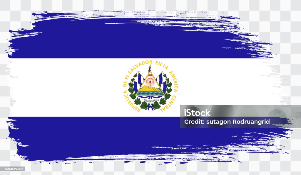 Grunge Brush Stroke With El Salvador National Flag Watercolor Painting