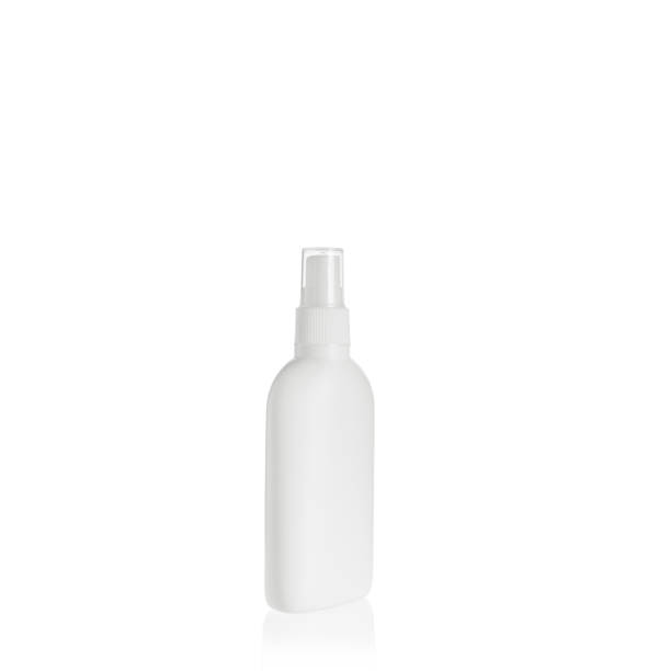 istock White elliptical medium PEHD bottle container with spray pump on white background. Packaging of antiseptic. Template of a bottle for cosmetics and medical products. 1515848307