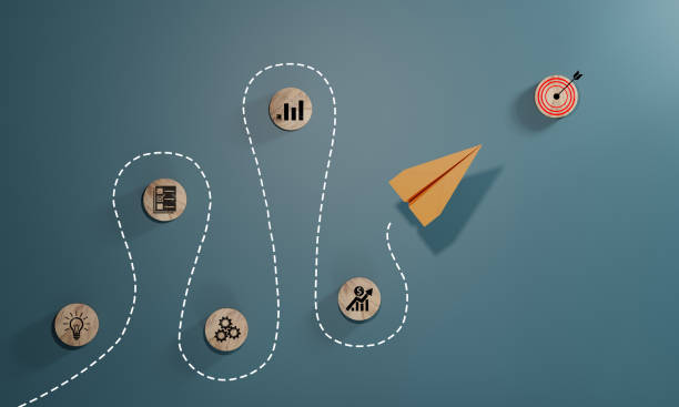 istock Leadership concept with orage paper plane leading among white on blue background. 1515850538