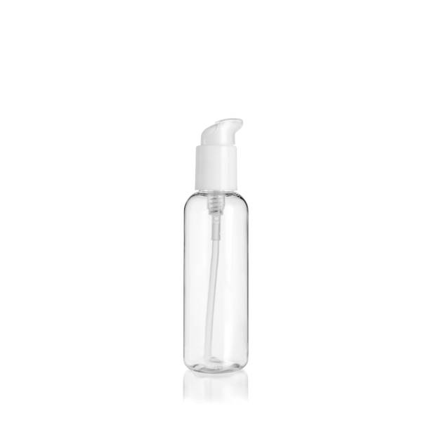 istock Transparent rounded cylindrical PET bottle container with white lotion pump on white background. Packaging of antiseptic. Template of a bottle for cosmetics and medical products. 1515852993