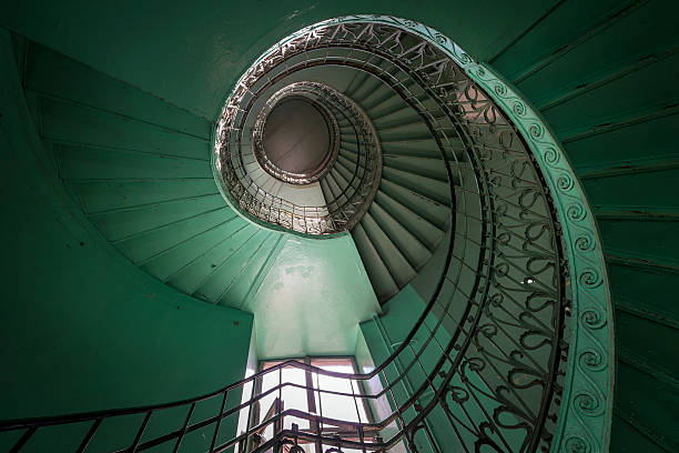 Spiral old green and grunge staircase stock photo