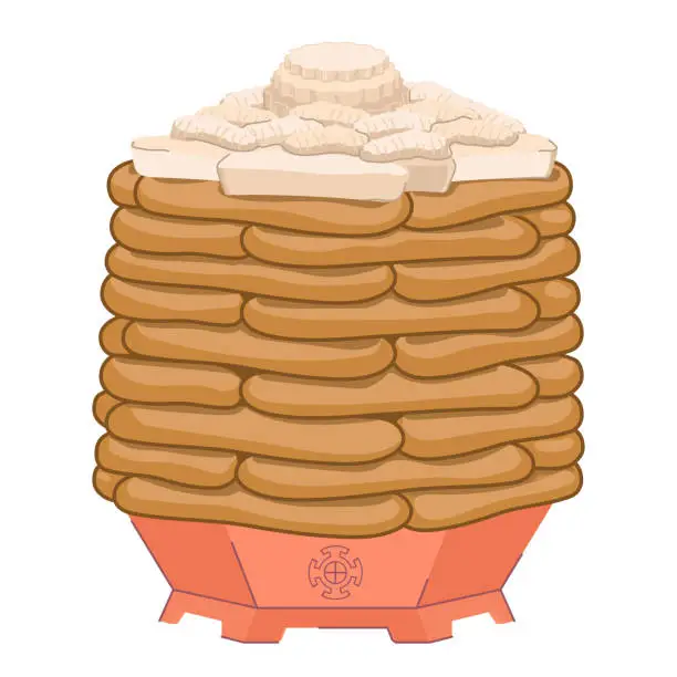 Vector illustration of The traditional dish for celebrating the Mongolian New Year - Tsagaan Sar. The cake consists of layers of cakes - Ul Boov and curd drying - Aruul, stacked on top. A festive treat. Vector illustration.