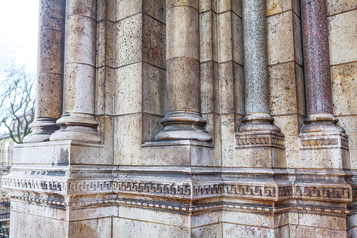 Detail of marble columns of the cathedral . Ancient architectural columns