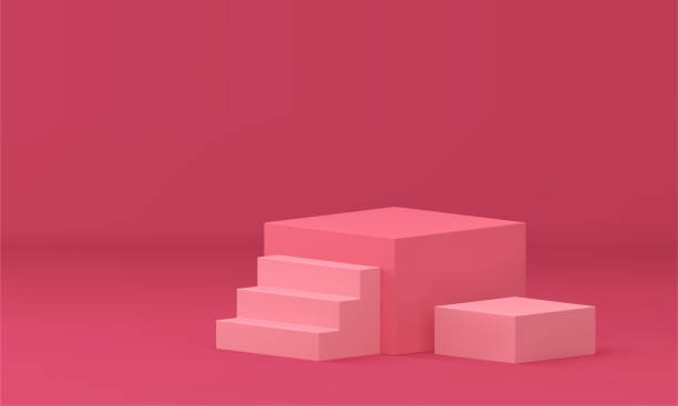 istock Pink 3d pedestal geometric box with staircase steps construction for climbing upstairs vector 1515902355