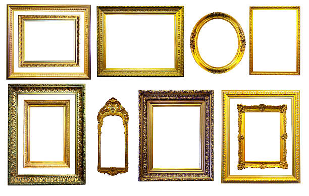 istock Set of gold picture frames. Isolated over white background 151590527
