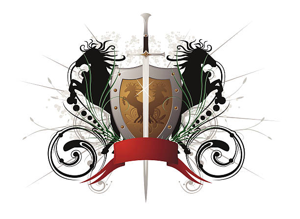 ilustrações de stock, clip art, desenhos animados e ícones de escudo medieval - coat of arms shield grunge sign