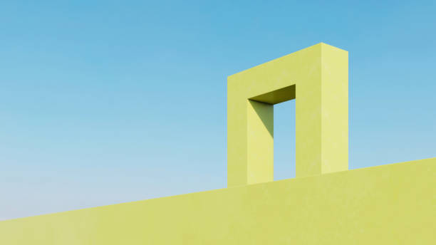 istock Abstract of yellow surreal architecture, minimal architectural on blue sky background. 3d rendering. 1515947175