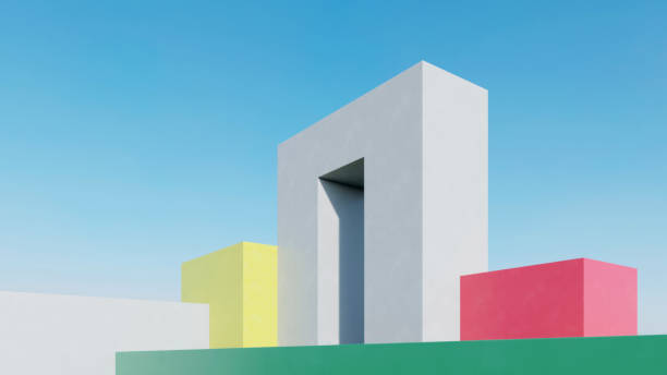 istock Abstract of yellow surreal architecture, minimal architectural on blue sky background. 3d rendering. 1515947199