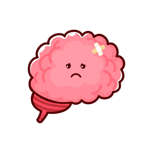 ilustrações de stock, clip art, desenhos animados e ícones de cartoon sick, sad brain body organ character - brain human head people human internal organ