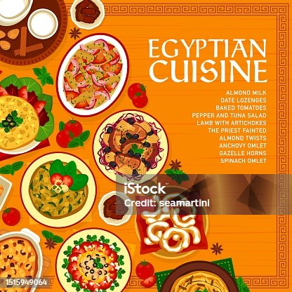 istock Egyptian cuisine menu cover, Arabic food dishes 1515949064