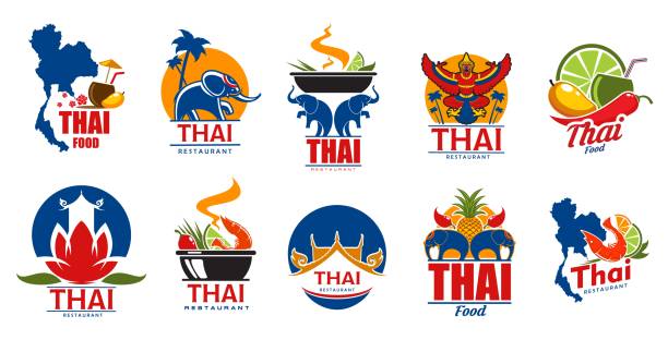 タイ料理のアイコン、タイのレストラン料理 - chili pepper spice thailand food点のイラスト素材／クリップアート素材／マンガ素材／アイコン素材