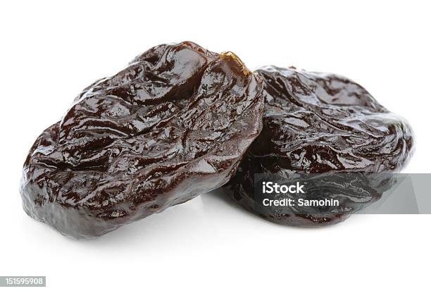 Dried Plum Fruits Prunes On White Stock Photo - Download Image Now - Black Color, Close-up, Colors