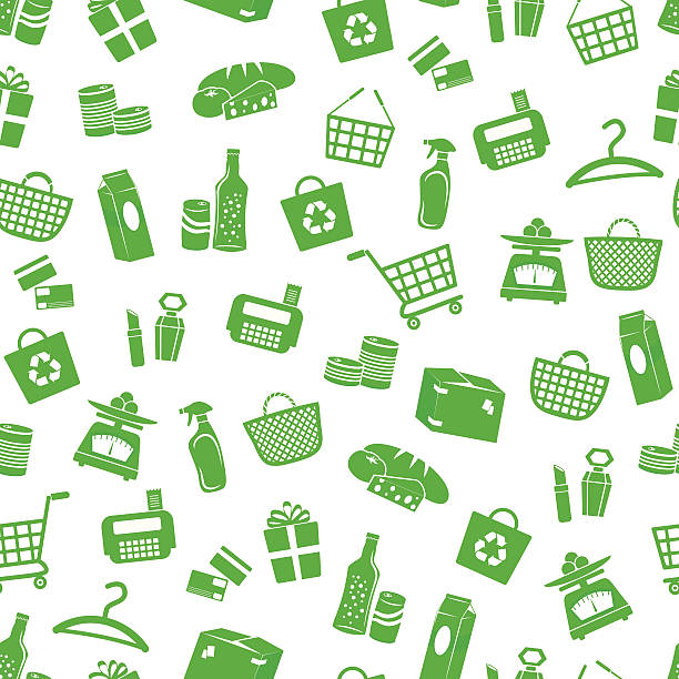 ilustrações de stock, clip art, desenhos animados e ícones de padrão de compras - food shopping